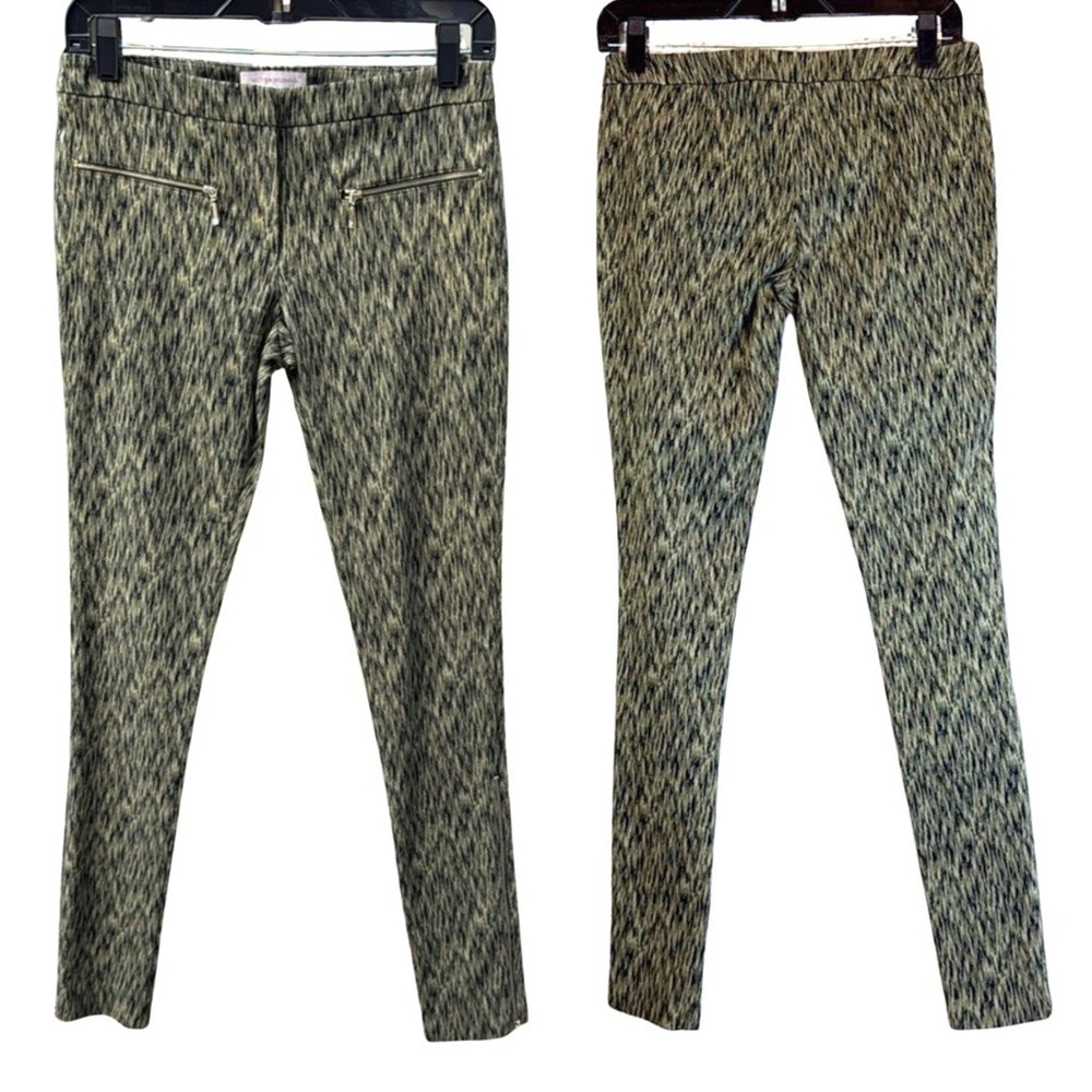 Matthew‎ Williamson Olive Green Abstract Print Skinny Ankle Zip Pants Size UK 8